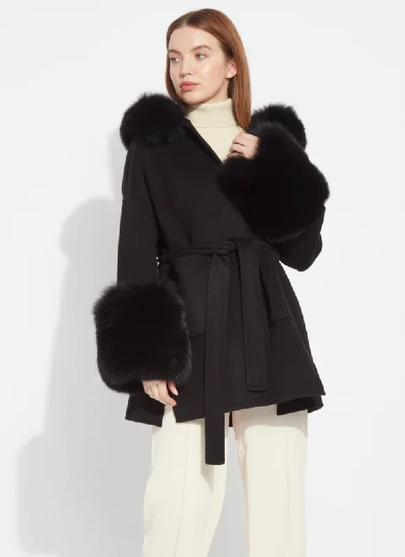 Ophelia Cashmere Coat - Black Adjustable Waist Parka
