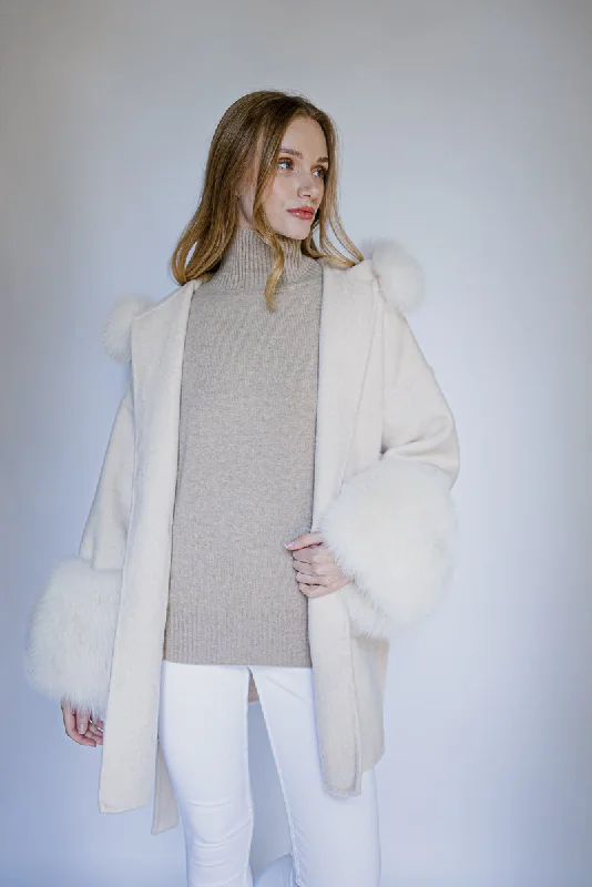 Ophelia Cashmere Coat - Cream Long Hooded Anorak