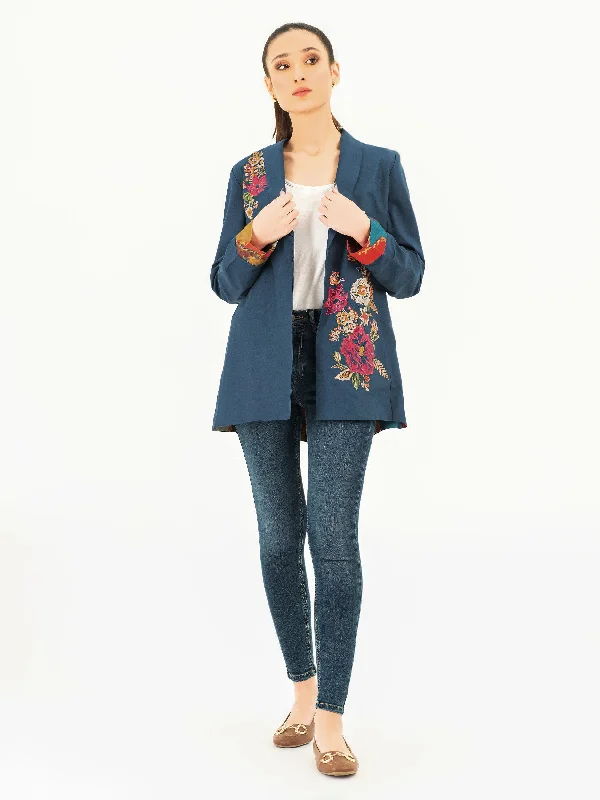 Embroidered Winter Cotton Coat Structured Wool Blazer