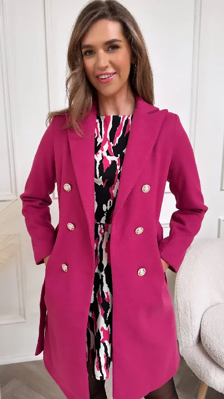 Remy Magenta Buttoned Midi Coat Oversized Teddy Coat