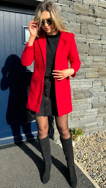 Rosario Red Collared Coat Double-Layered Poncho