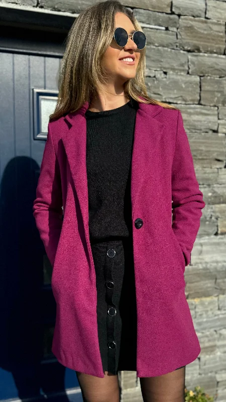 Rosario Raspberry Pink Collared Coat Fur-Lined Aviator Coat