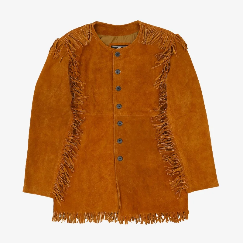 Suede Tassel Coat Belted Wool Overcoat