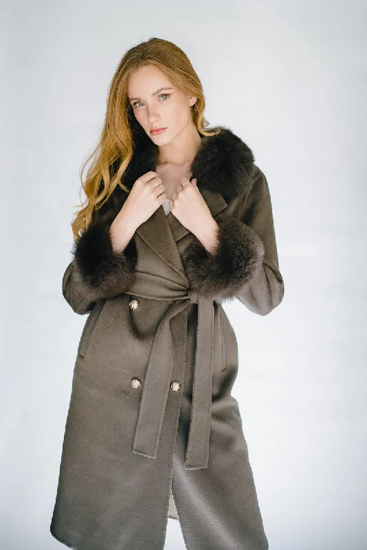 Victoire Cashmere Coat - Army Green Fleece Lined Windbreaker