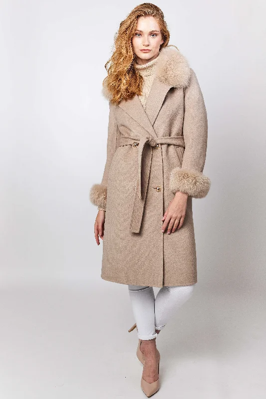 Victoire Cashmere Coat - Beige Ultra-Light Down Coat