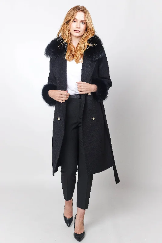 Victoire Cashmere Coat - Black Puff Shoulder Coat