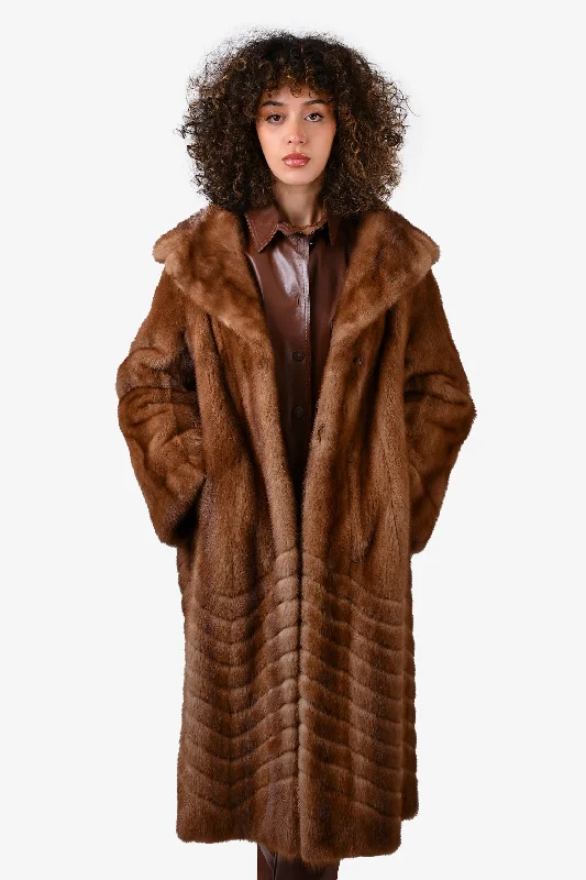 Vintage Brown Pastel Chevron Mink Fur Coat Size 4-6 Casual Denim Jacket