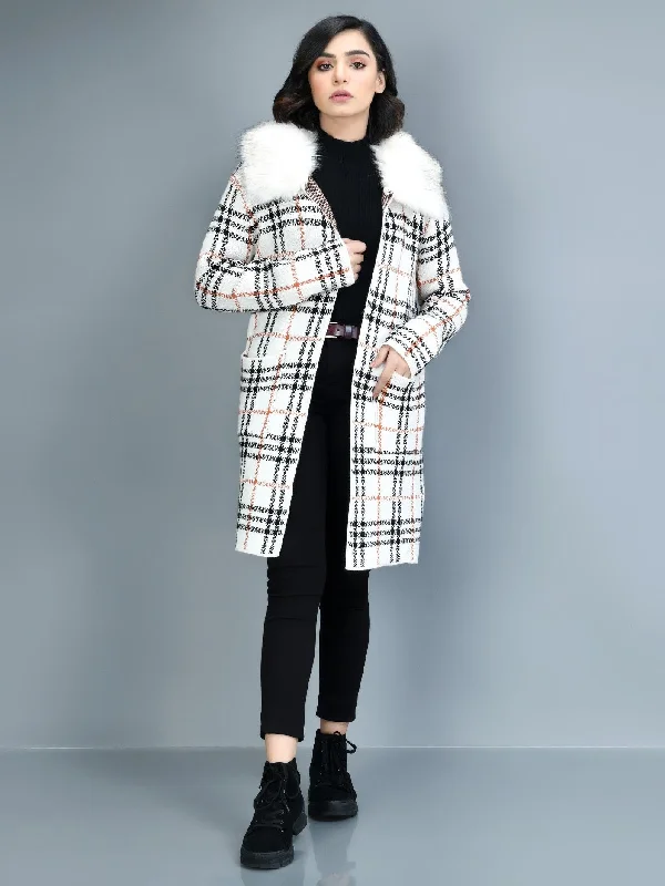 Checkered Faur Fur Coat Relaxed Utility Shacket