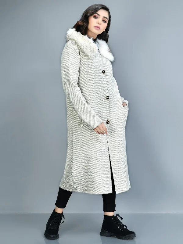 Zigzag Faur Fur Coat Luxe Satin Long Coat