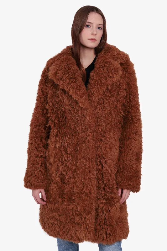 Yves Salomon Meteo Brown Shearling Coat Size 36 Double-Breasted Trench