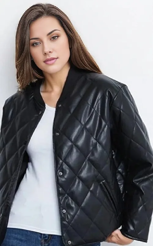Giselle Womens Sheep Leather Quilted Parka Coat Functional Travel Jacket