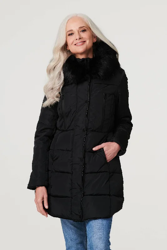 Longline Padded Coat with Hood Draped Collar Cardigan