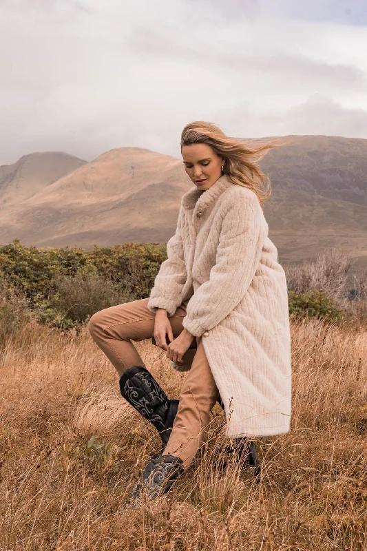Cream Faux Fur Victoria Coat Military-Inspired Jacket