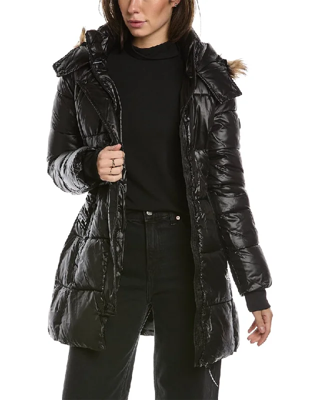 French Connection Belted Puffer Coat Flowy Lightweight Kimono