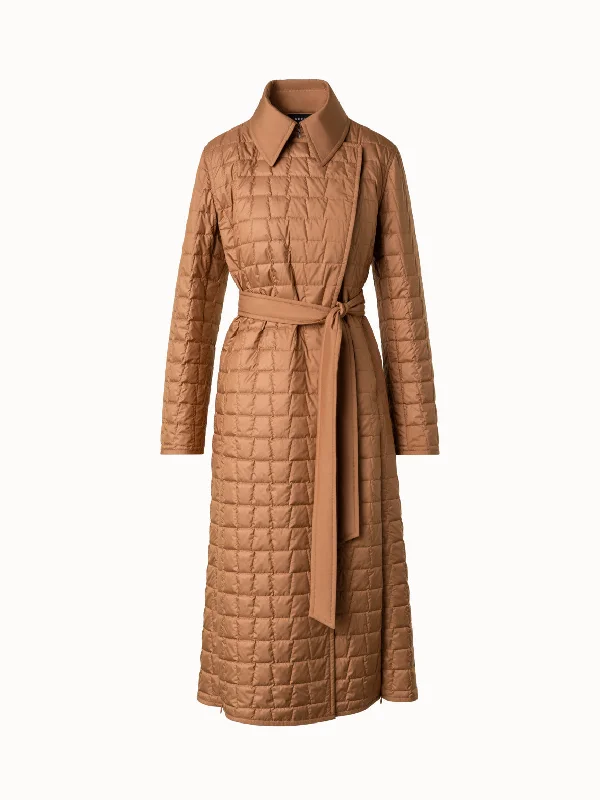 Quilted Trapezoid Long Coat Waterproof Rain Jacket