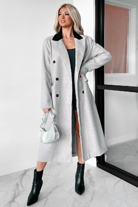 Viktor Double-Breasted Long Coat (Heather Gray) Polished Tailored Coat