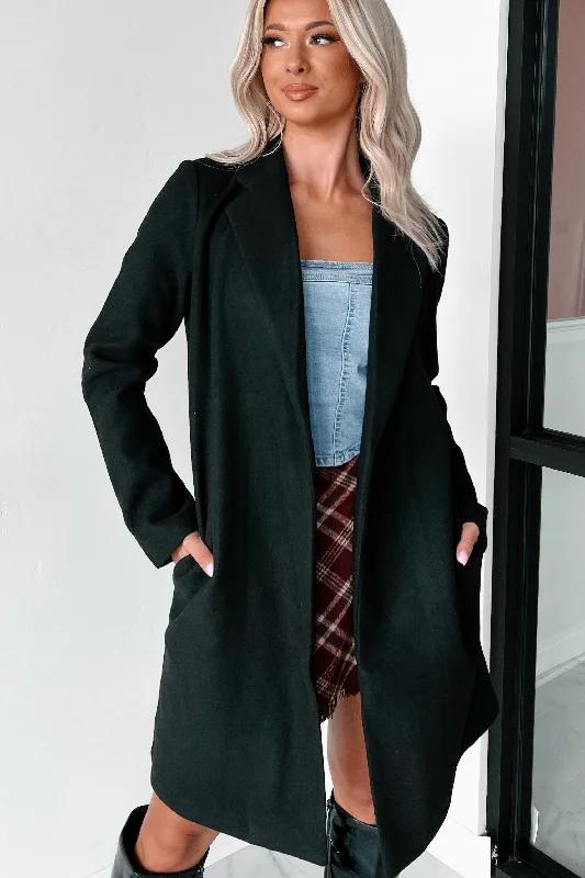 Whims Of The Weather Fleece Longline Coat (Black) Fur-Lined Aviator Coat