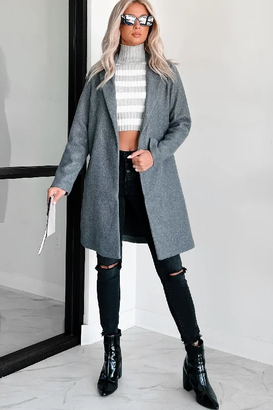 Whims Of The Weather Fleece Longline Coat (Grey) Relaxed Utility Shacket