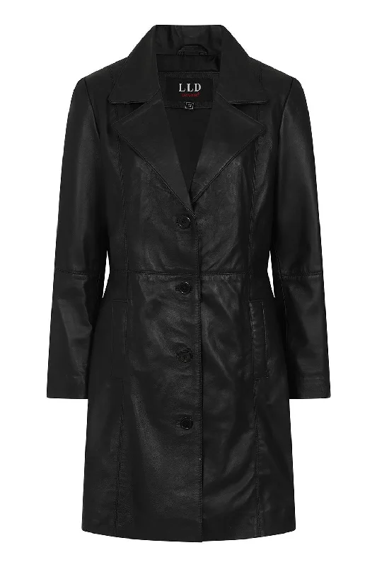 Women's Beautiful ¾ Length Leather Coat - DONNA (Macy) Plaid Checkered Coat