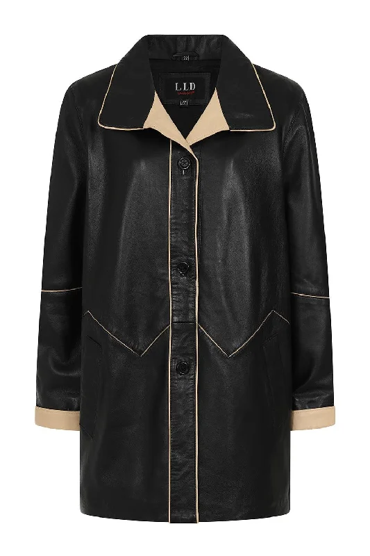 Women's Beautiful ¾ Length Leather Coat - 'JOSIE' Puff Shoulder Coat