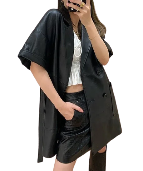 Womens Paisley Genuine Lambskin Leather Long Coat Stylish Bomber Jacket