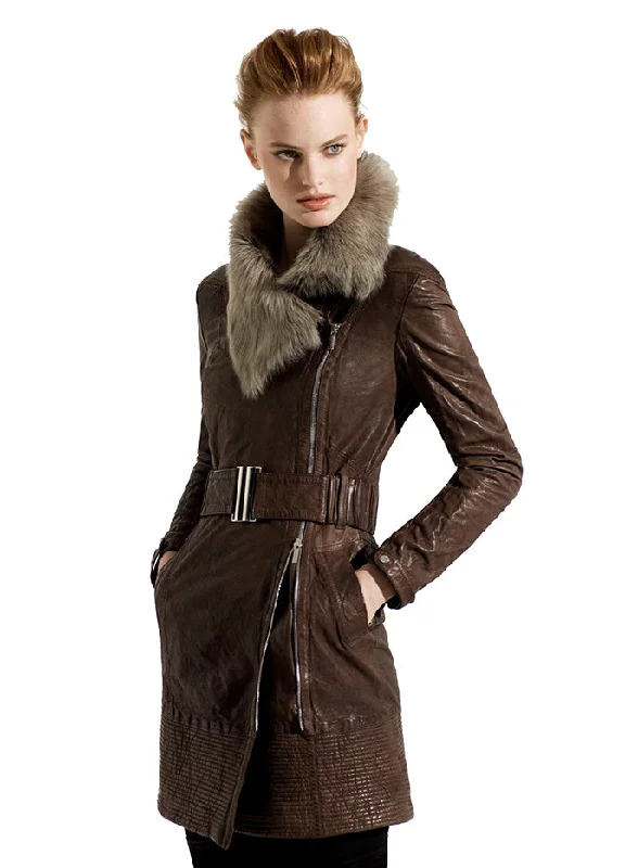 Women's Veg Leather Coat Bold Color Block Coat