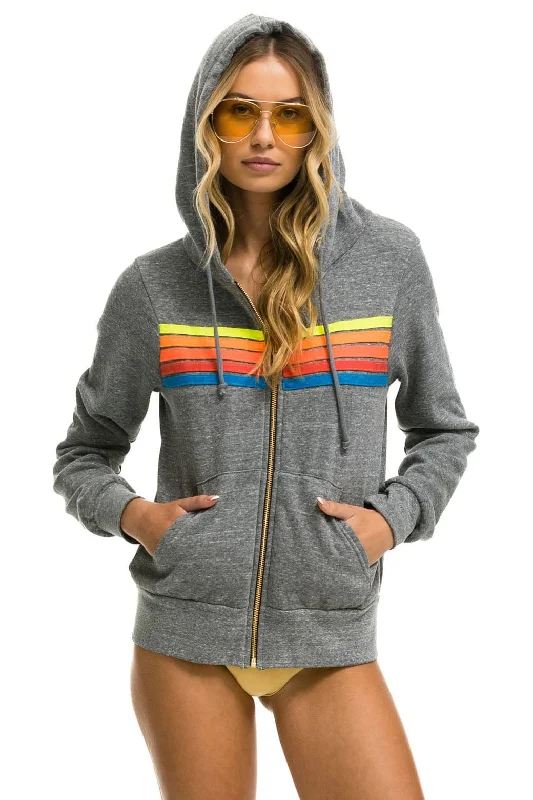 5 STRIPE HOODIE - HEATHER GREY // NEON RAINBOW Hoodie with Rhinestones Sparkly Elegant