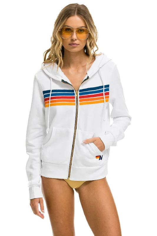 5 STRIPE HOODIE - WHITE 2 Hoodie with Slit Hem Functional Movement