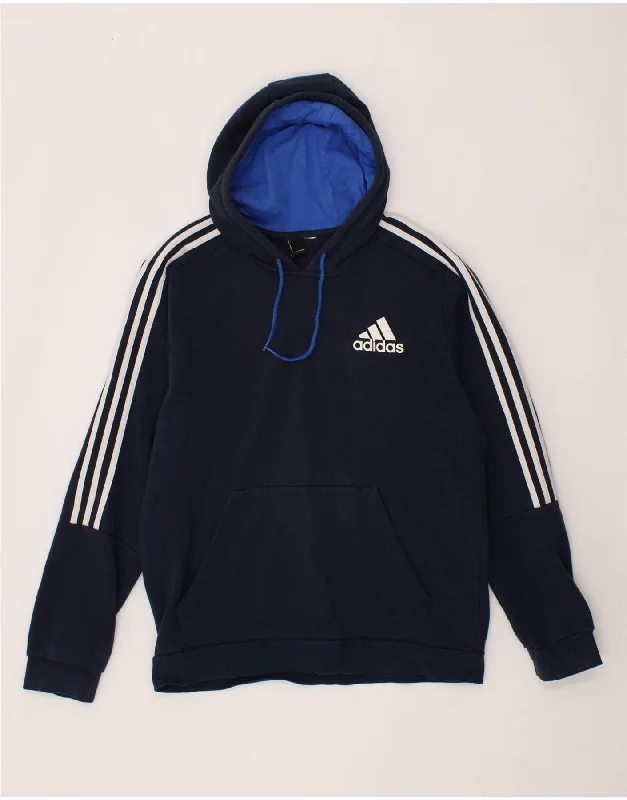 ADIDAS Mens Graphic Hoodie Jumper Medium Navy Blue Hoodie with Pattern Geometric Abstract