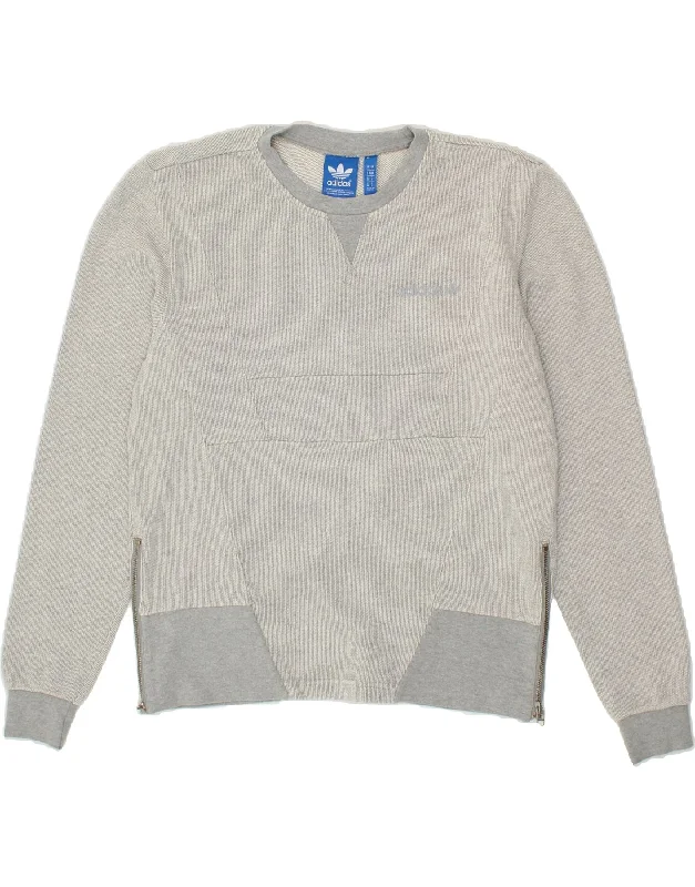 ADIDAS Mens Sweatshirt Jumper Medium Grey Cotton Hoodie with Puffed Sleeves Voluminous Trendy