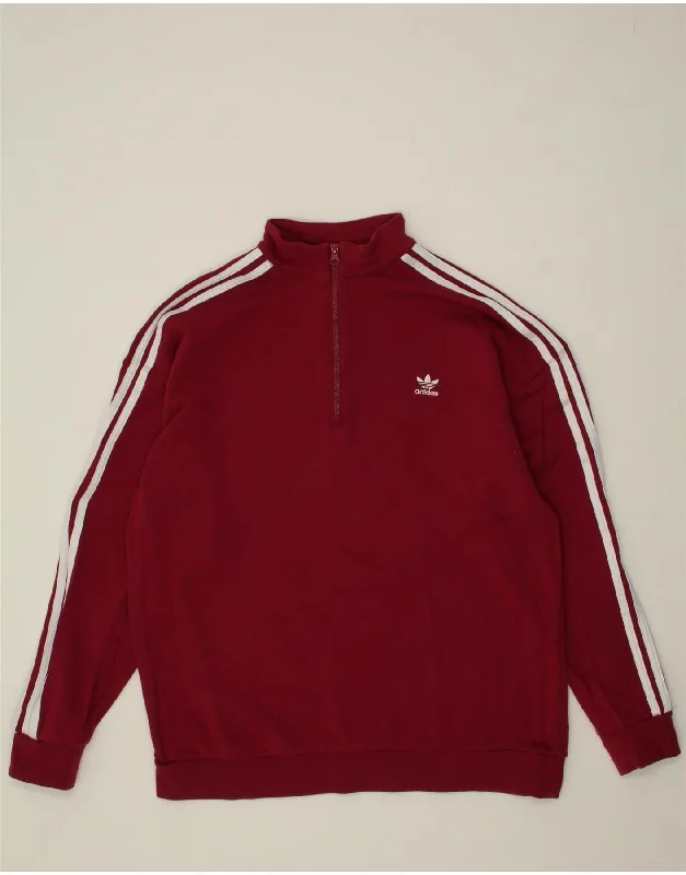 ADIDAS Womens Graphic Zip Neck Sweatshirt Jumper UK 18 XL Maroon Cotton Hoodie with Velcro Closure Adjustable Secure
