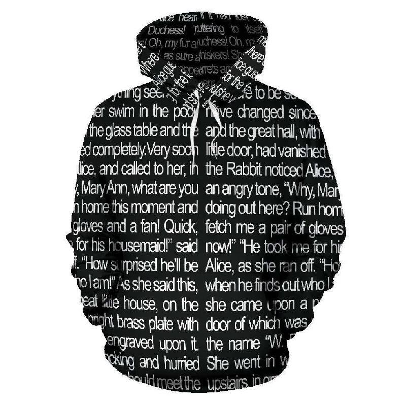 Alice In Wonderland All Over Print Hoodie Hoodie with Button Classic Timeless