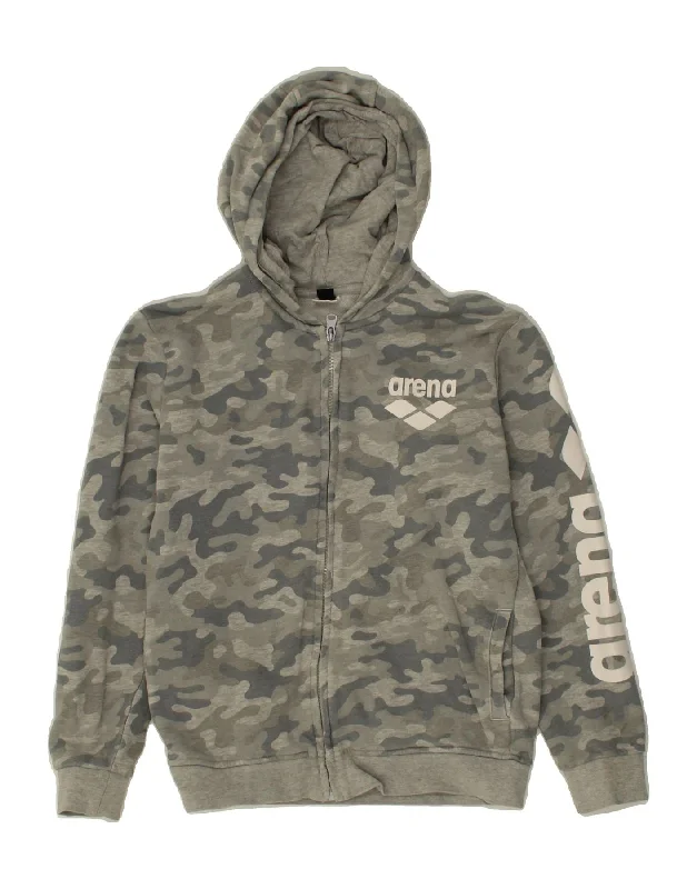 ARENA Boys Graphic Zip Hoodie Sweater 9-10 Years Grey Camouflage Cotton Hoodie with Turtle Neck Cozy Winter