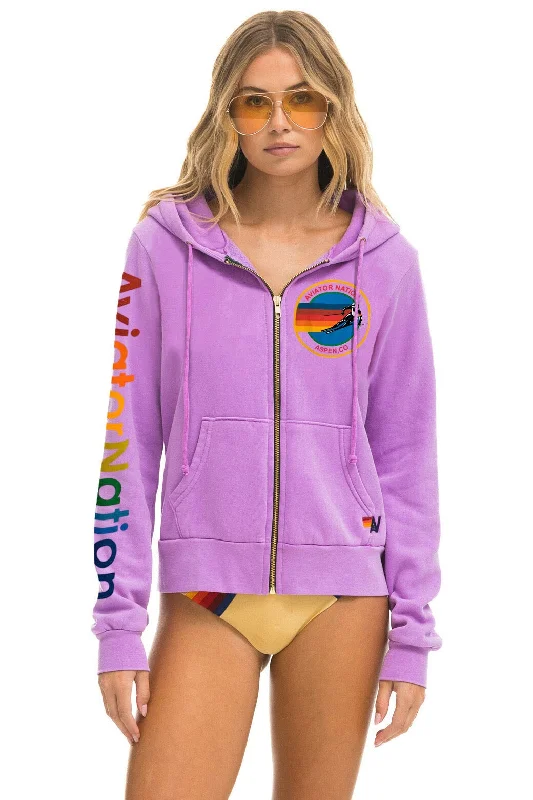 AVIATOR NATION ASPEN HOODIE - NEON PURPLE Hoodie with Snap Buttons Easy Quick