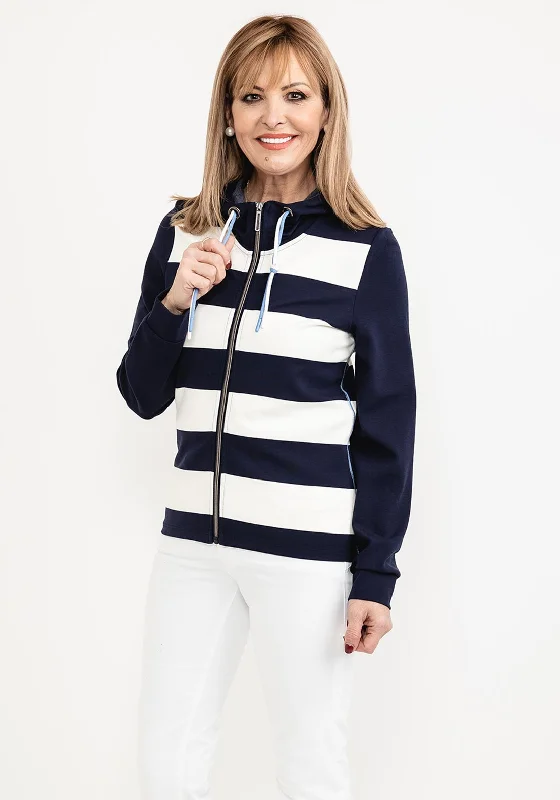 Barbara Lebek Striped Full Zip Hoodie, Navy & White Hoodie Jacket Zipper Layering