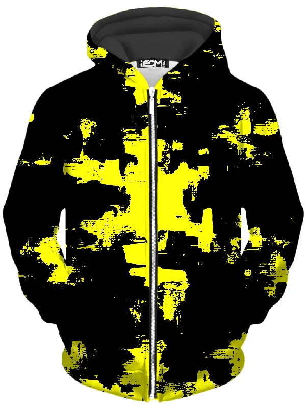 Black and Yellow Abstract Unisex Zip-Up Hoodie Hoodie with Lining Warm Insulated