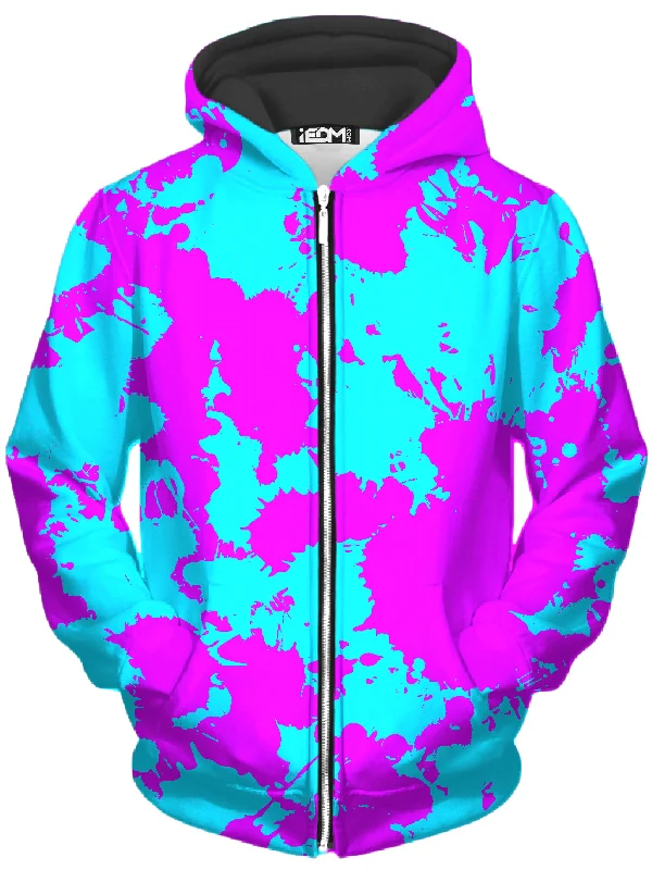 Blue and Purple Paint Splatter Unisex Zip-Up Hoodie Hoodie with Stripes Bold Sporty