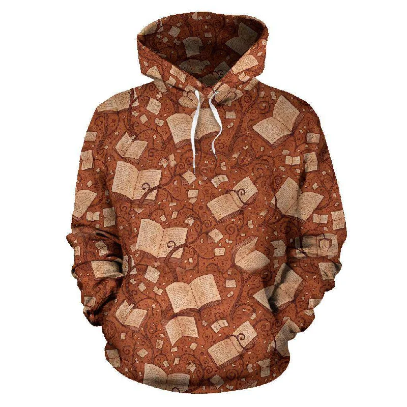Bookish All Over Print Hoodie Hoodie with Sequins Glamorous Eye-catching