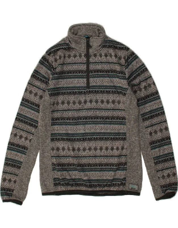 BRUGI Womens Zip Neck Sweatshirt Jumper UK 14 Medium Grey Fair Isle Hoodie with Zipper Placket Modern Functional