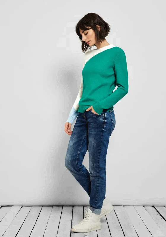 Cecil Modern Colour Block Pullover Sweatshirt, Emerald Green Hoodie with Toggle Buttons Decorative Unique