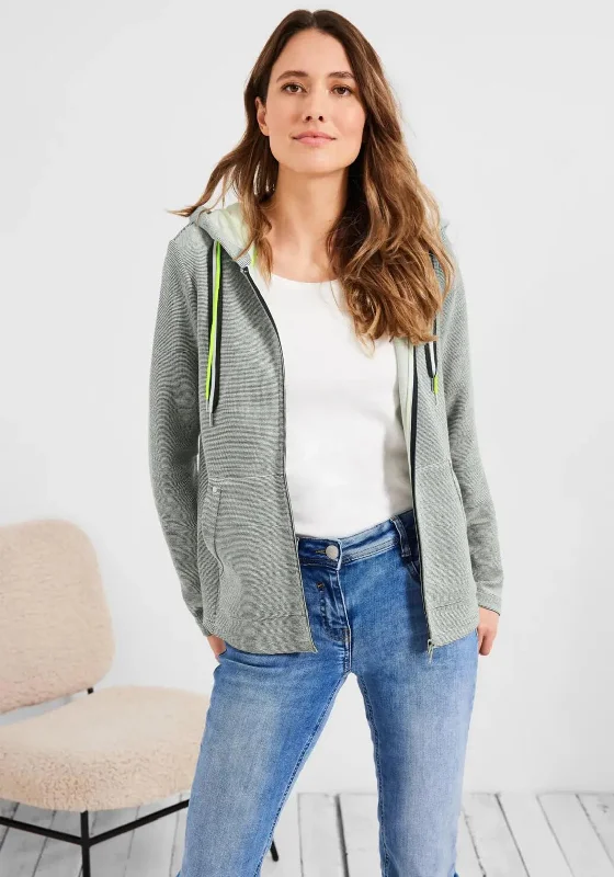 Cecil Ribbed Full Zip Hoodie, Grey Hoodie with Frayed Bohemian Relaxed