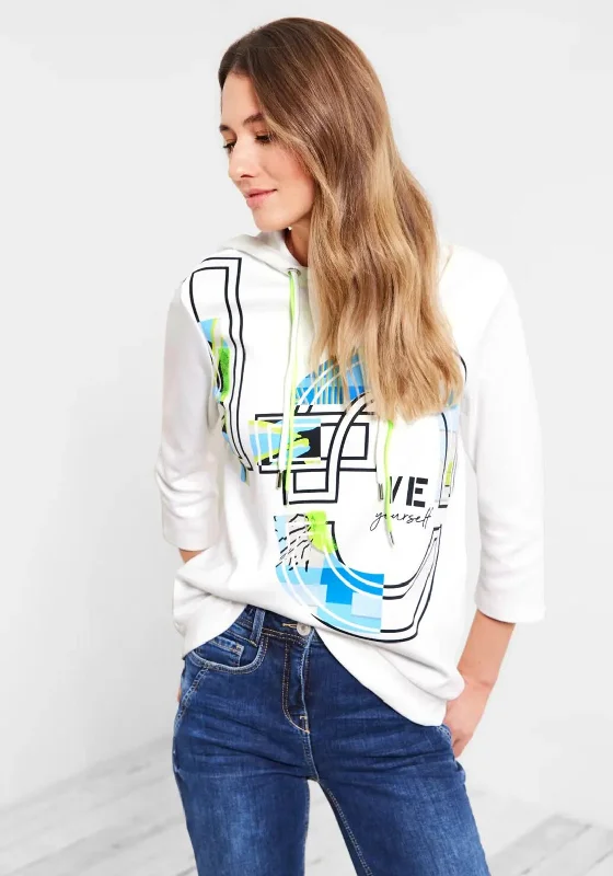 Cecil Love Yourself Graphic Hoodie, Vanilla White Hoodie with Zipper Versatile Modern