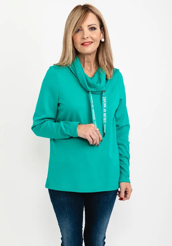 Cecil Cowl Neck Sweatshirt, Green Hoodie with Hem Patch Decorative Personalized