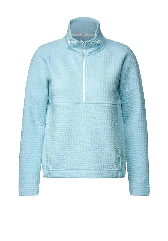 Cecil Waffle Textured Half Zip Sweatshirt, Faded Blue Hoodie with Crew Neck Simple Timeless