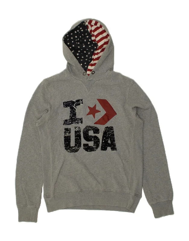 CONVERSE Mens Graphic Hoodie Jumper Medium Grey Cotton Hoodie with Magnetic Closure Innovative Modern