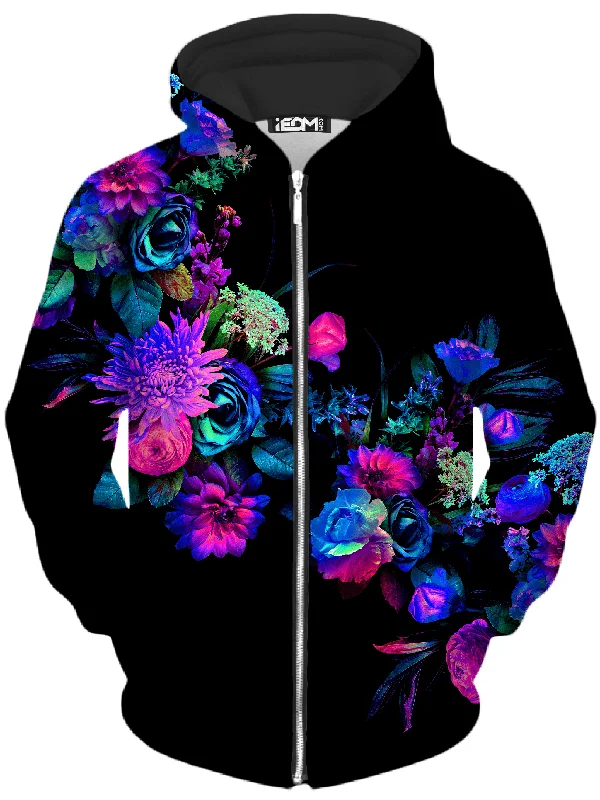 Darkest Bloom Unisex Zip-Up Hoodie Hoodie with Color Block Contrast Stylish