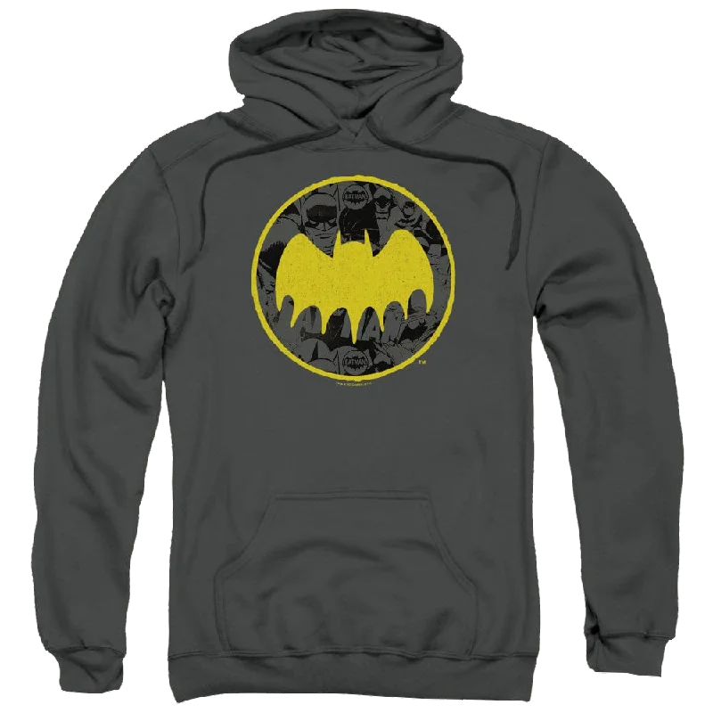 DC Batman Vintage Symbol Collage - Pullover Hoodie Faux Fur Trim