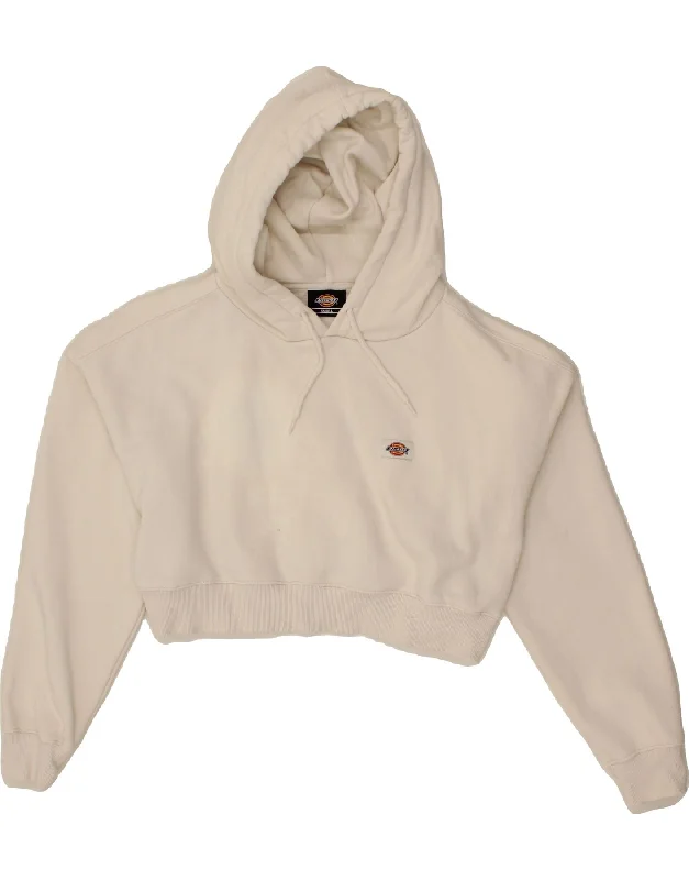 DICKIES Womens Oversized Crop Hoodie Jumper UK 10 Small White Cotton Hoodie with Button Placket Classic Preppy