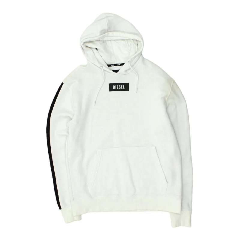 Diesel Mens White Pullover Hoodie | Vintage Casual Streetwear Hoody Sweater VTG Turtleneck Warm Pullover