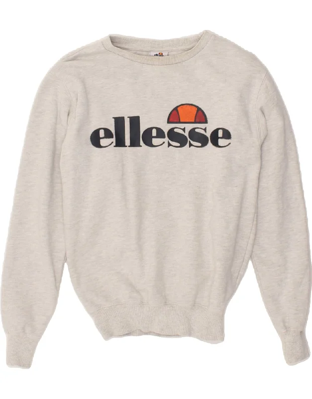 ELLESSE Womens Oversized Graphic Sweatshirt Jumper UK 6 XS Grey Cotton Oversized Hoodie Comfort Casual